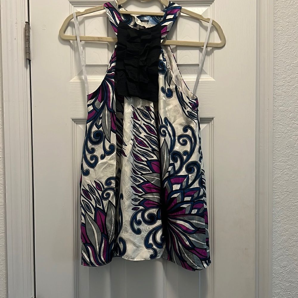 Sake 5th Ave Halter Silk Tank - Nice White Purple Tank Top - Size Small
